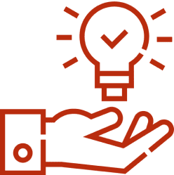 Icon of a hand holding a light bulb symbolizing an idea.